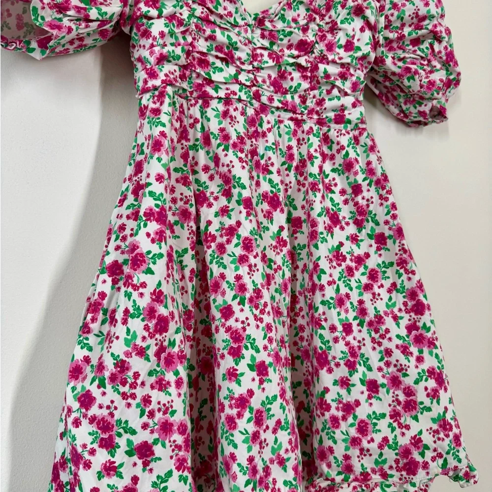 For Love And Lemons Pink and Red Smocked Mini Sundress with pockets - Picture 4 of 9